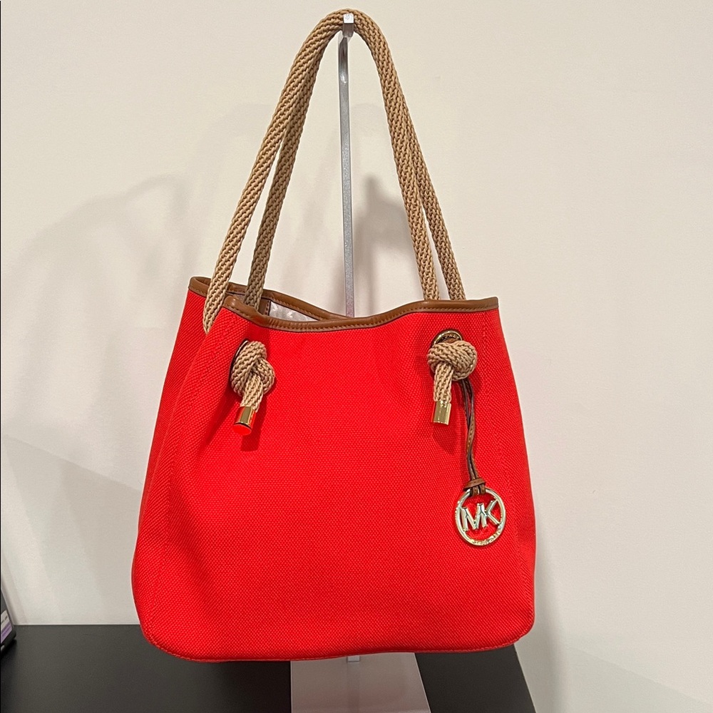 Michael Kors Vibrant Orange Red Tote with Rope Handle